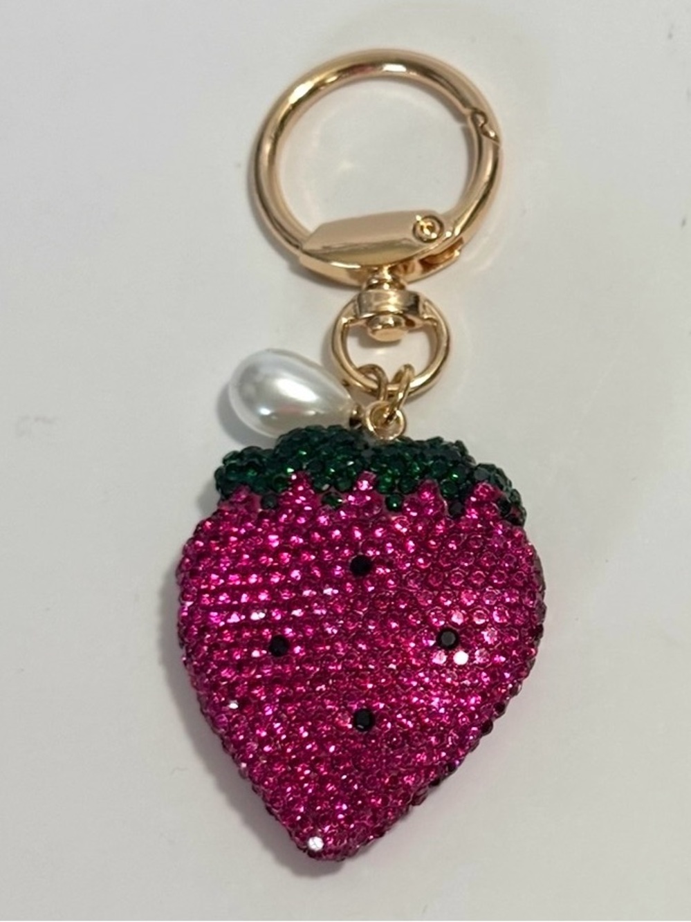 Strawberry Rhinestone Keychain Charm (1) Pink Red Sparkly Fruit 🍓 💫 2 for $25 - Picture 3 of 4